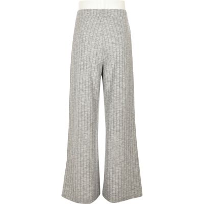 Girls grey soft ribbed palazzo trousers